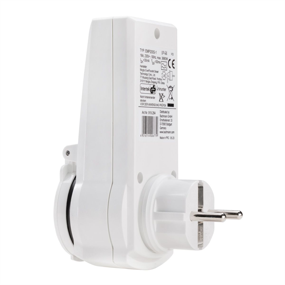 BACHMANN earth leakage protection adapter white, Hinged cover - IP44 < 30mA tripping current
