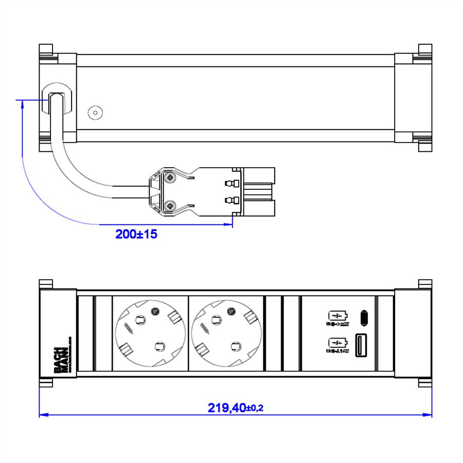 BACHMANN POWER FRAME 2xprotect. USB A&C, USB Charger 22W 0.2m GST18