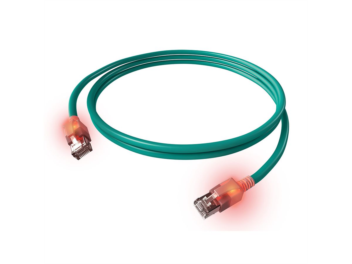 EasyLan S/FTP DualBoot LED Patch Cable Cat.6A, RJ45 / RJ45, LSOH, turquoise, 7 m