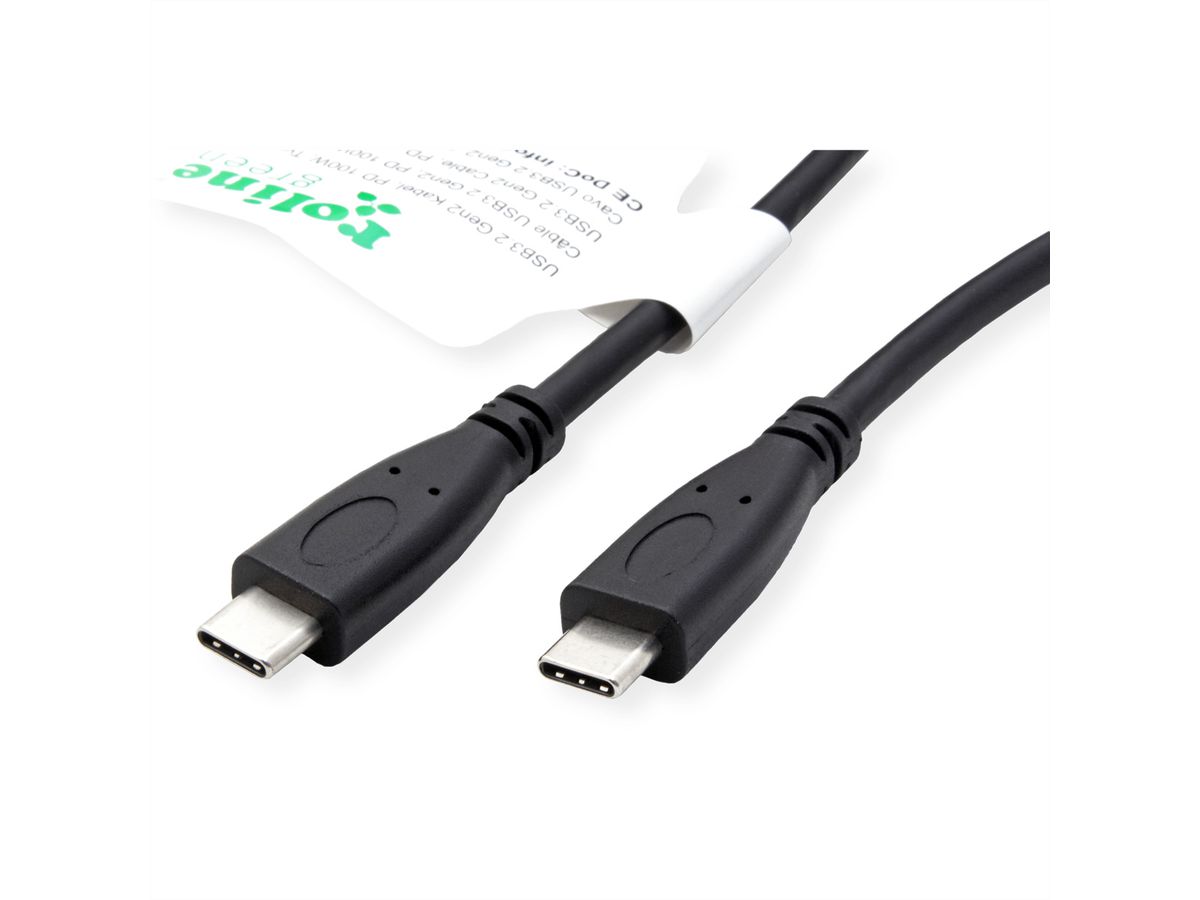 ROLINE GREEN USB 3.2 Gen 2 kabel, met PD 20V5A, Emark, C-C, M/M, zwart, 1 m