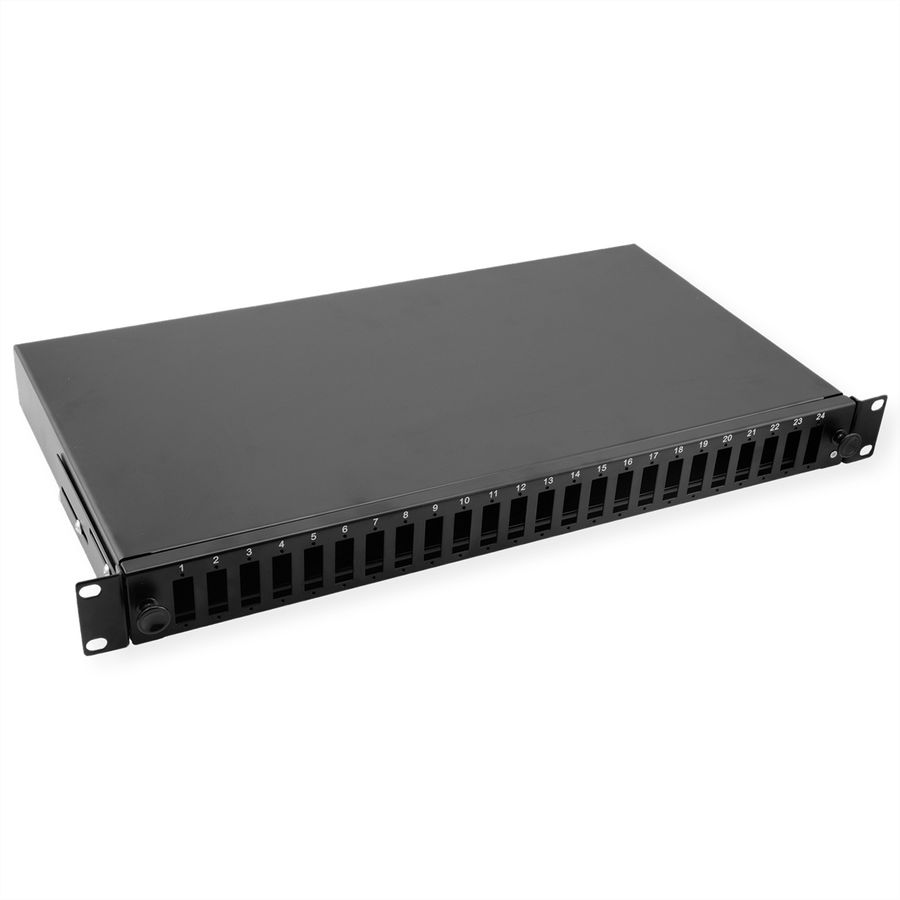 VALUE 19" FO Splice Box, empty, 1U, 24x SC DX / 24x LC quadruple, extendable