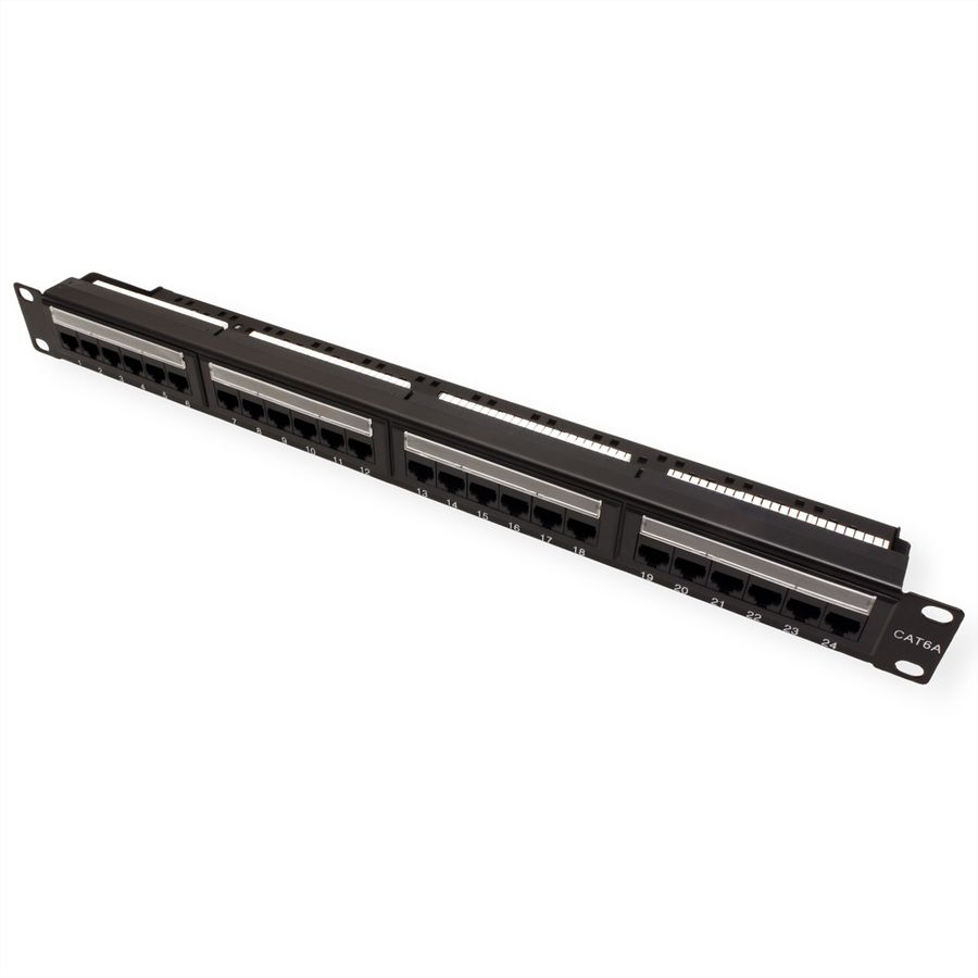 19" Patchpaneel MPP24, 1 HE, Cat.6A (klasse EA) (ISO/IEC), 24 poorten, zwart