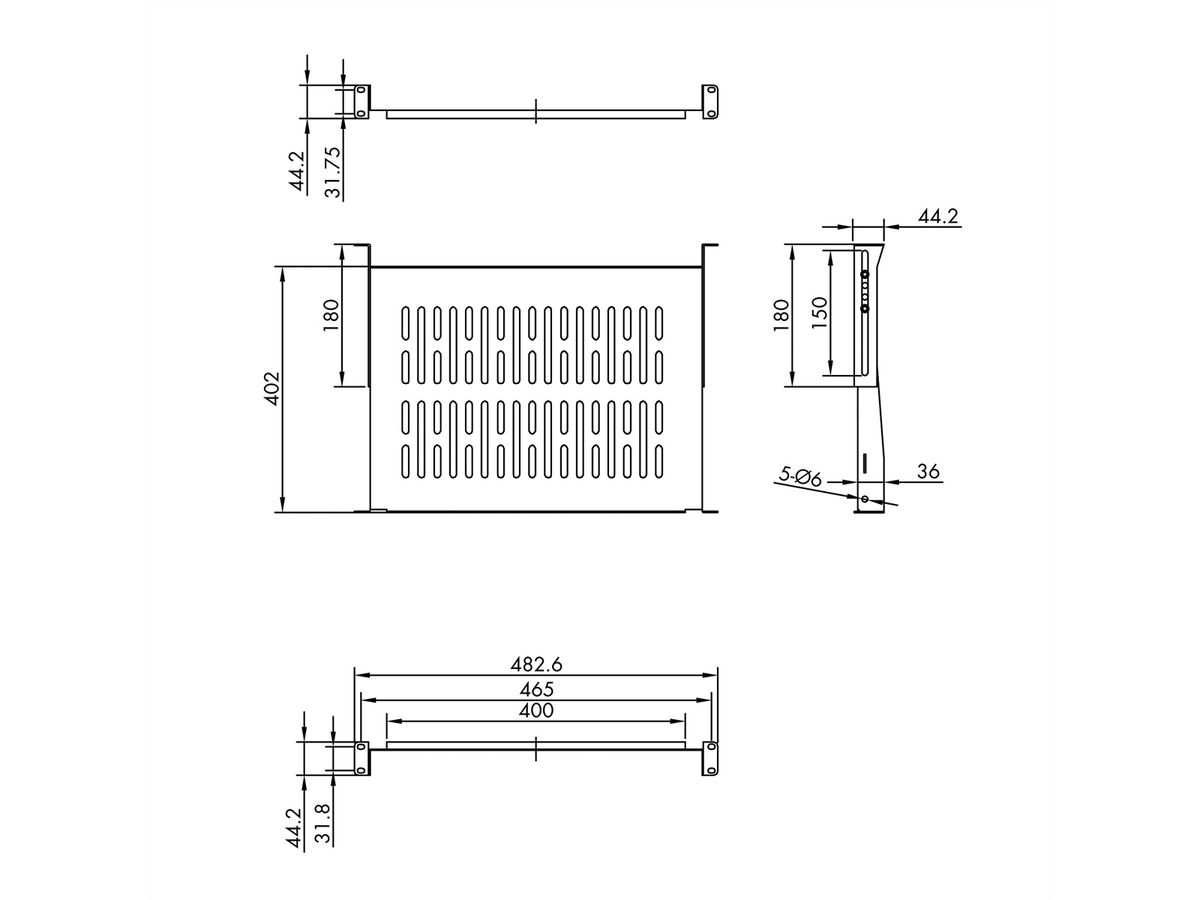 VALUE 19"-Legplank, 485 x 400mm, max. 25kg, zwart