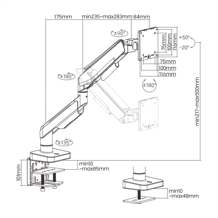 ROLINE LCD arm, tafelmontage, gasveer, 5 draaipunten, max. 20 kg