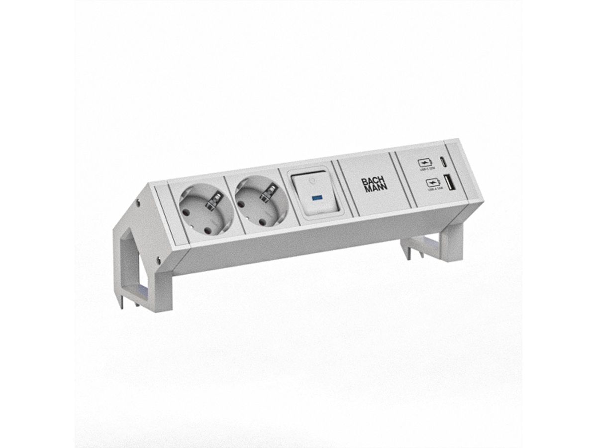 BACHMANN DESK2 wit 2xCEE7/3 1xUSB A/C 22W 0,2m GST18