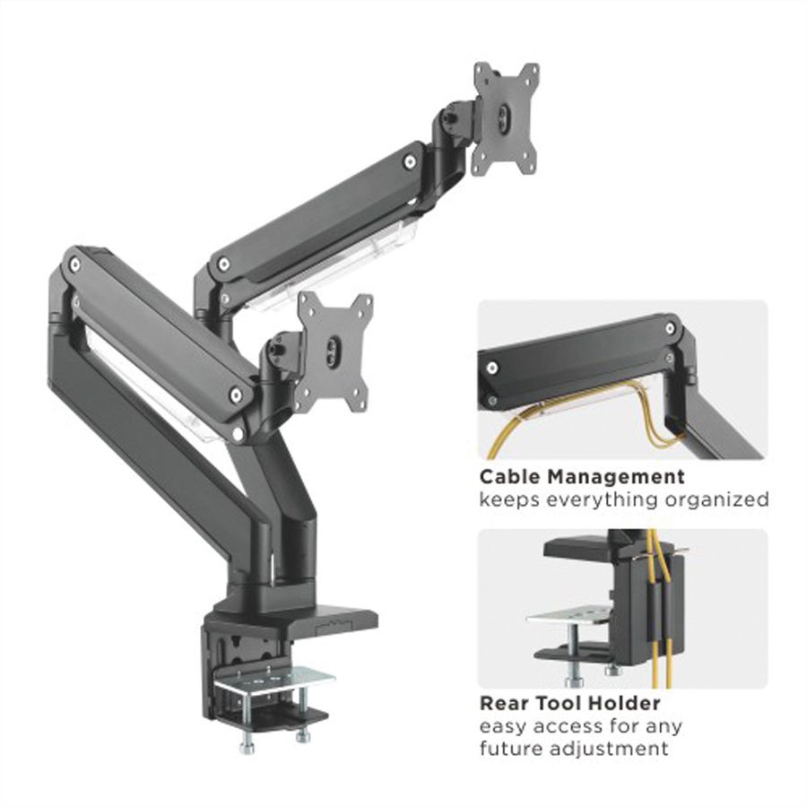 ROLINE Dual LCD Monitor Stand Pneumatic, Desk Clamp, Pivot, 5 Joints, max. 15 kg, up to 35"