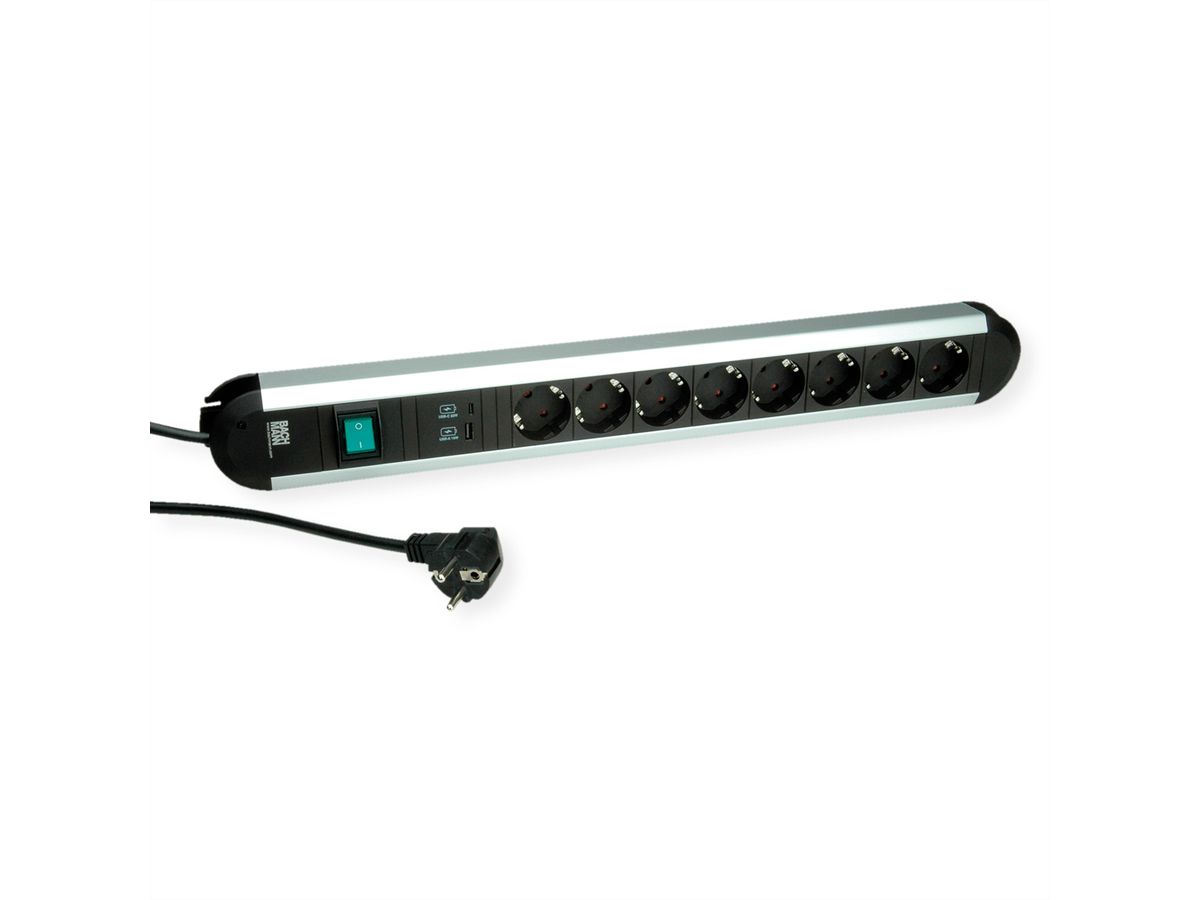 BACHMANN PRIMO 8xCEE7/3 1xUSB A&C 22W 1xSwitch power 2.0m CEE7/7