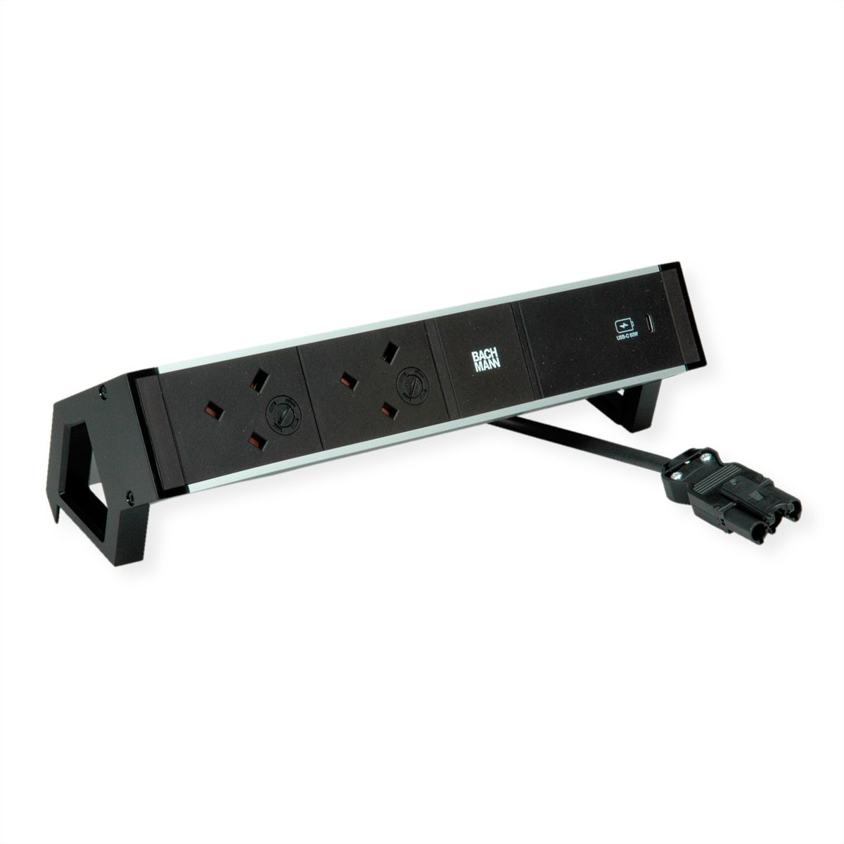 BACHMANN DESK2 ALU ZWART 2xUK, 1xUSBC 60W 0,2m GST18 Verenigd Koninkrijk (UK)