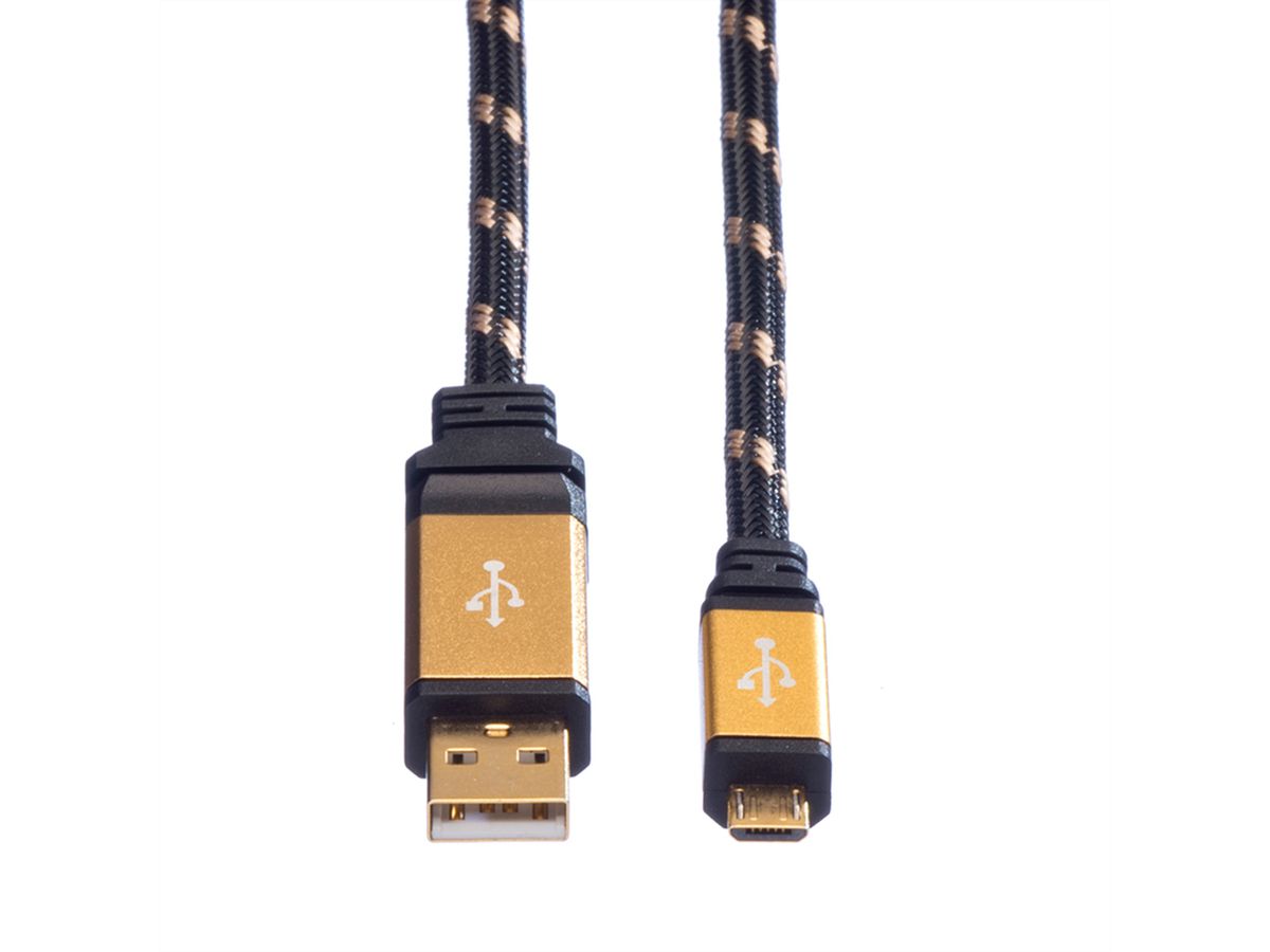 ROLINE GOLD USB 2.0 Kabel, USB A Male - Micro USB B Male, 1,8 m