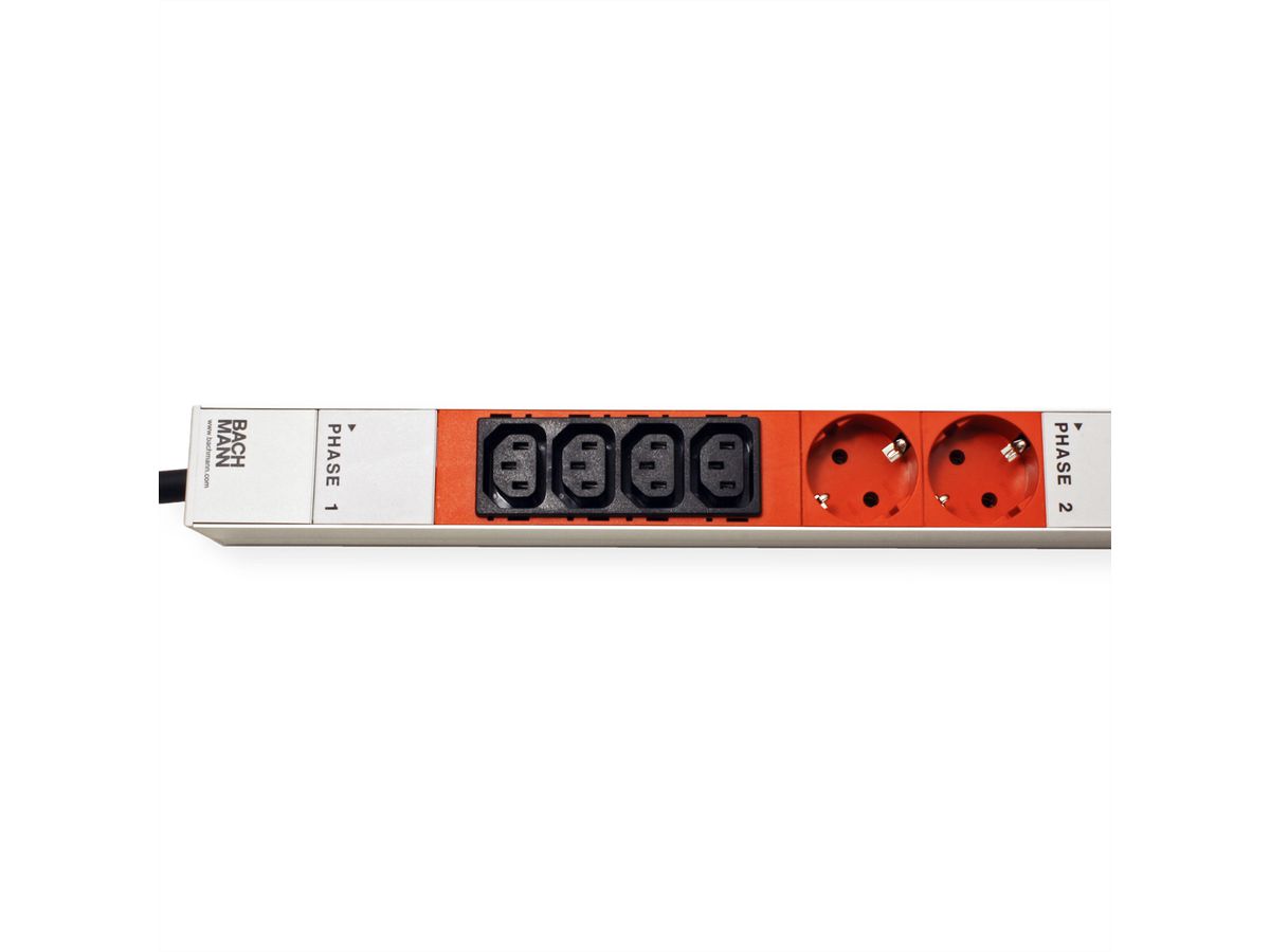 BACHMANN IT PDU ALU 0U 12x C13 6x earthing contact 3x 16A CEE red