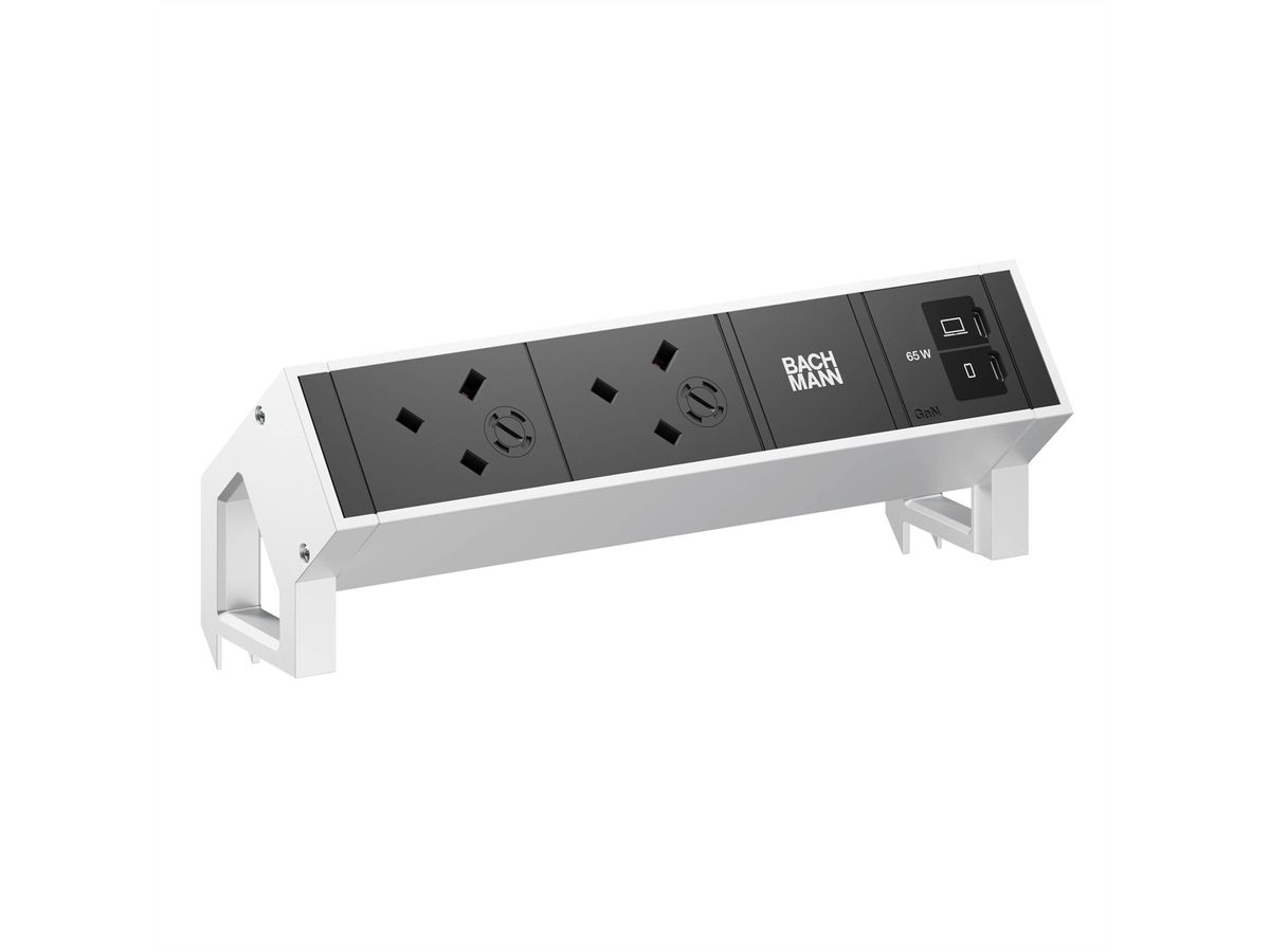 BACHMANN DESK2 2xUK 1xUSB C/C 65W, L=0.2m INOX