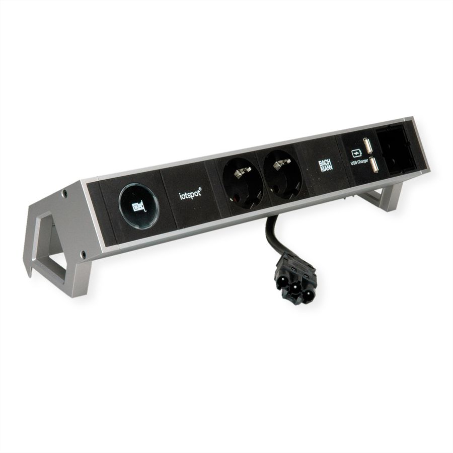BACHMANN DESK2 1xIOTspot 2xprotective contact, USB Charger 1xABD 0.2m GST18, inox