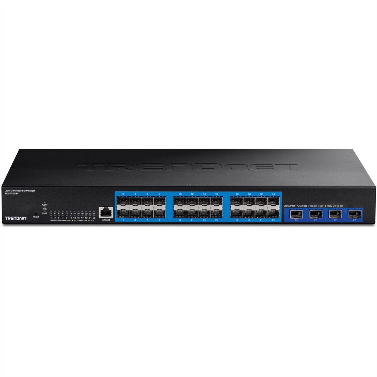 TRENDnet TL2-F70284 28-Port SFP Switch Layer 2 Managed met 10G SFP+ Poorten