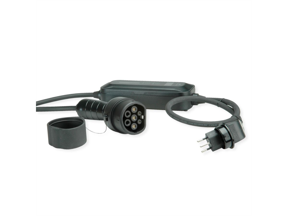 ROLINE Draagbare oplaadkabel voor e-car CEE7/7 - Type2, 1-fase, 250VAC (1P+N+E), 32 A, 7.4 kW, 5 m