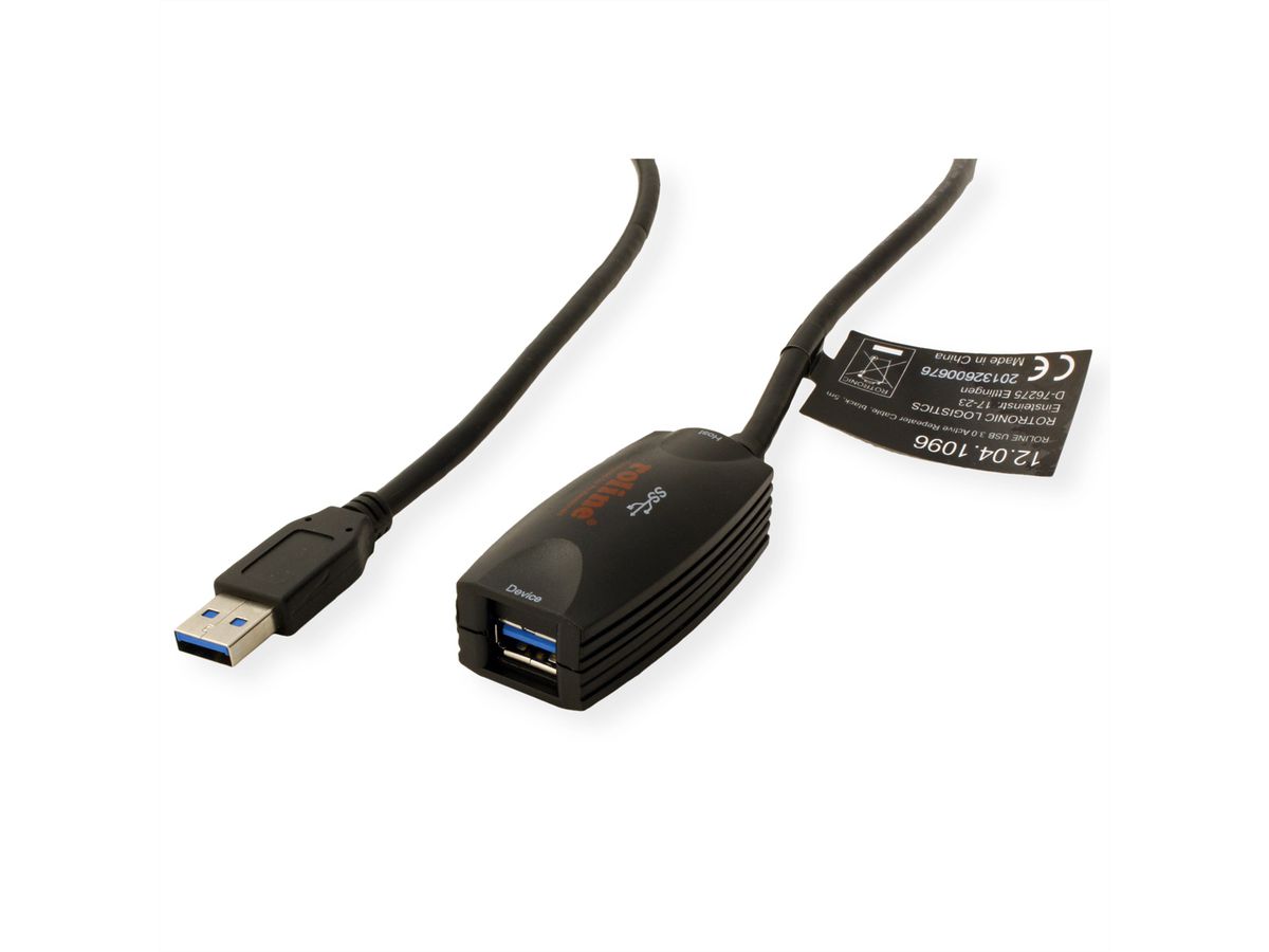 ROLINE USB 3.2 Gen 1 Actieve Repeater kabel, zwart, 5 m