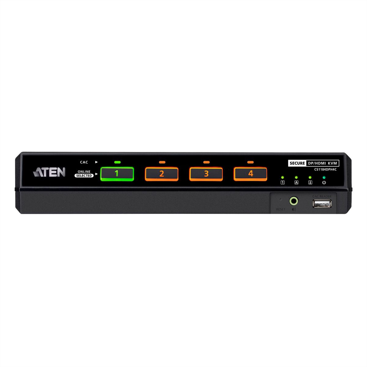 ATEN CS1184DPH4C 4-poorts USB 5K DP/HDMI, Universele beveiligde KVM-switch voor één scherm met kaartlezer