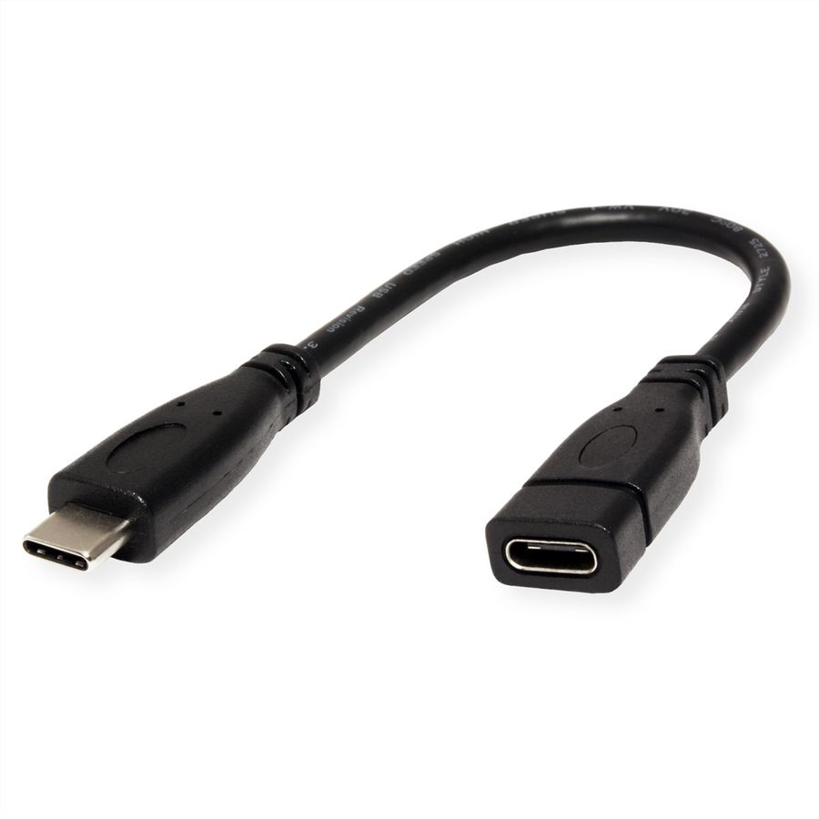 ROLINE USB 3.2 Gen 2 kabel, C-C, M/F, 4K UHD-1, 10Gbit/s, 100W, zwart, 0,15 m