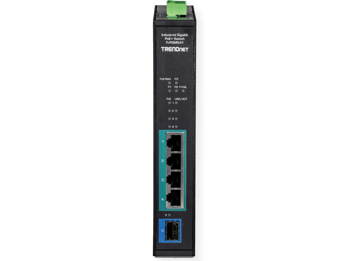 TRENDnet TI-PGM541 5 Port Rail Switch Industrial Gigabit PoE+, schwarz