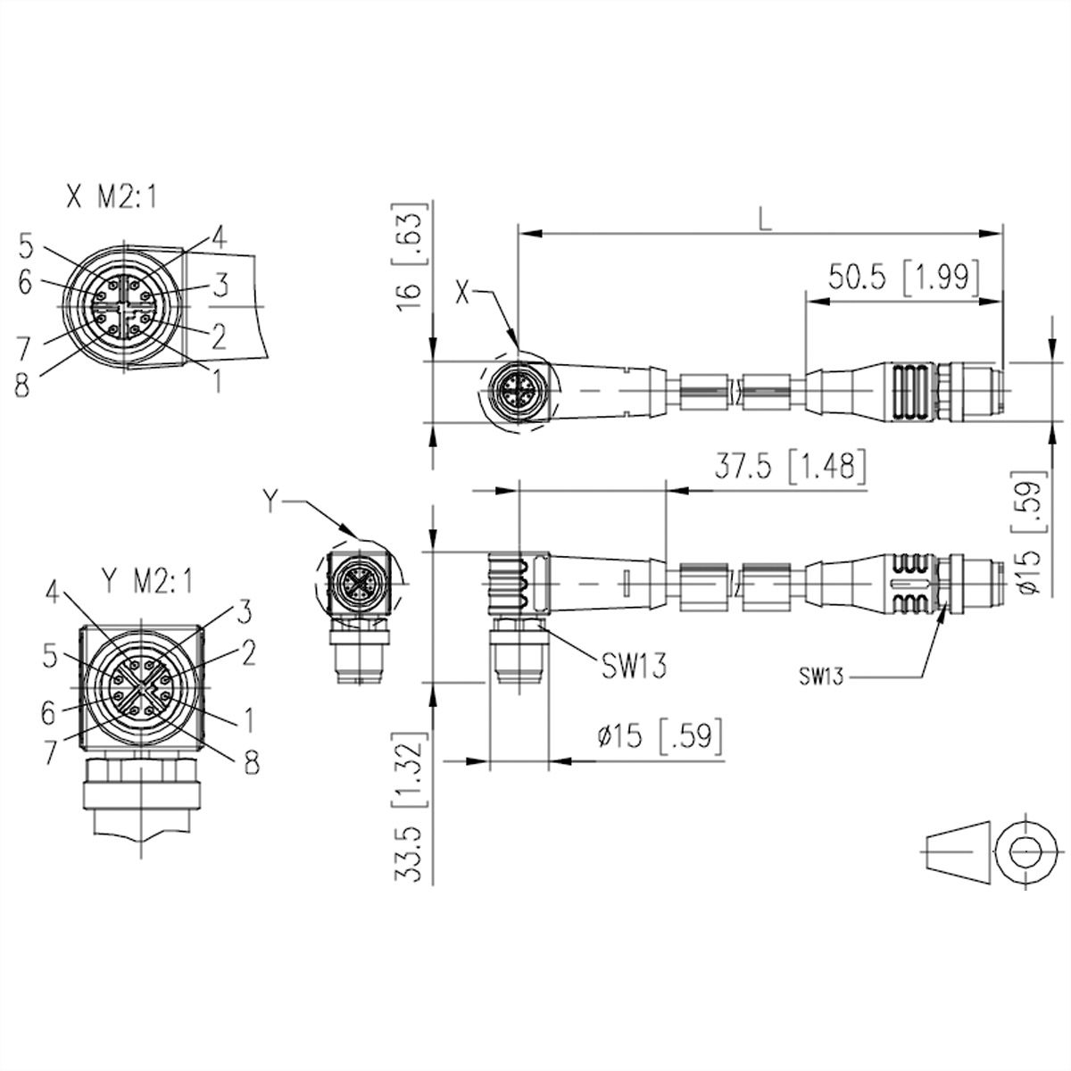 METZ CONNECT Verbindungsleitung M12 ST-M12 ST, 8-pol X-kodiert, gerade-gewinkelt, 5 m