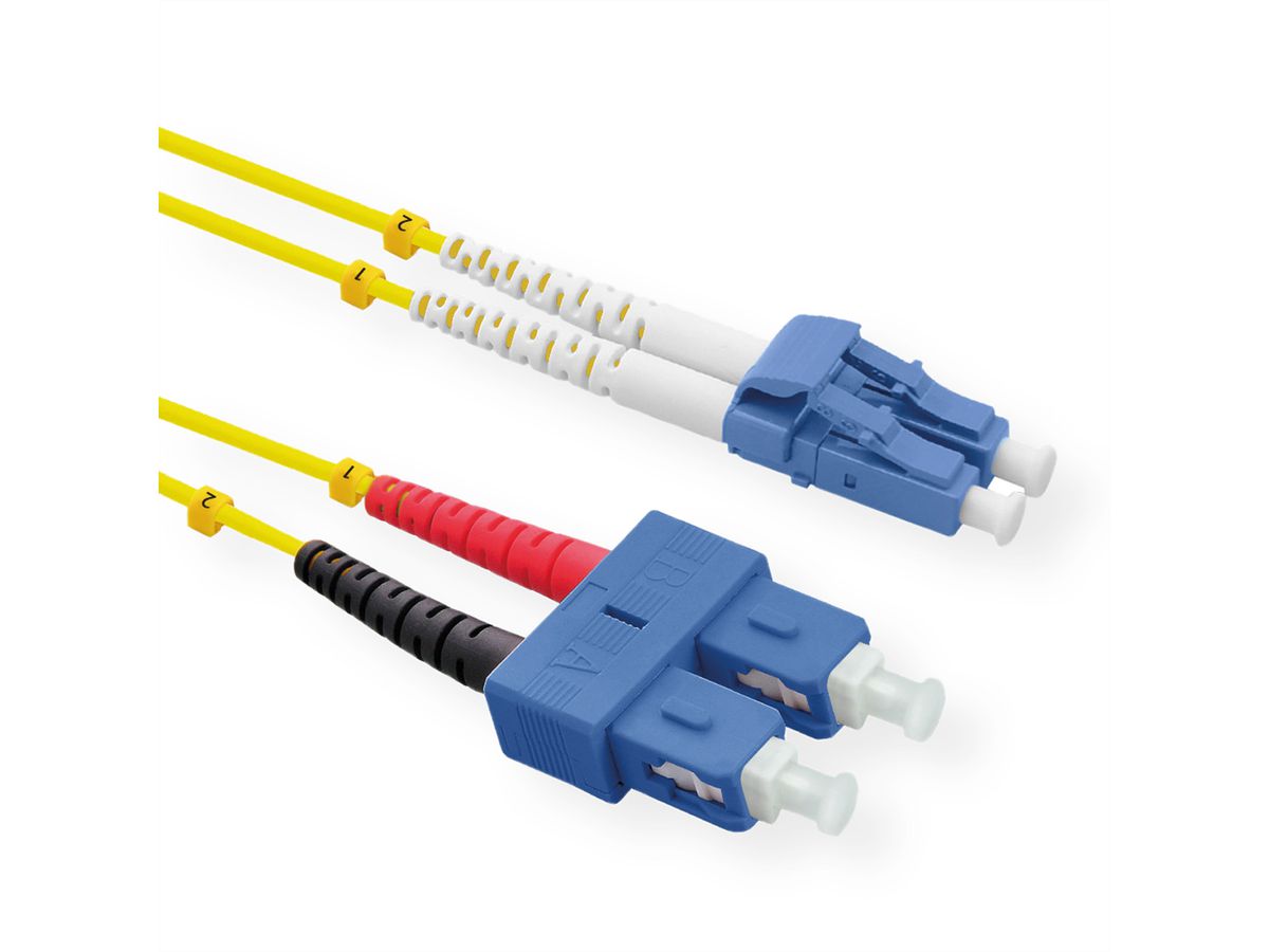 ROLINE Fibre Optic Jumper Cable duplex, 9/125µm, OS2, LC/SC, duplex, yellow, 0.5 m