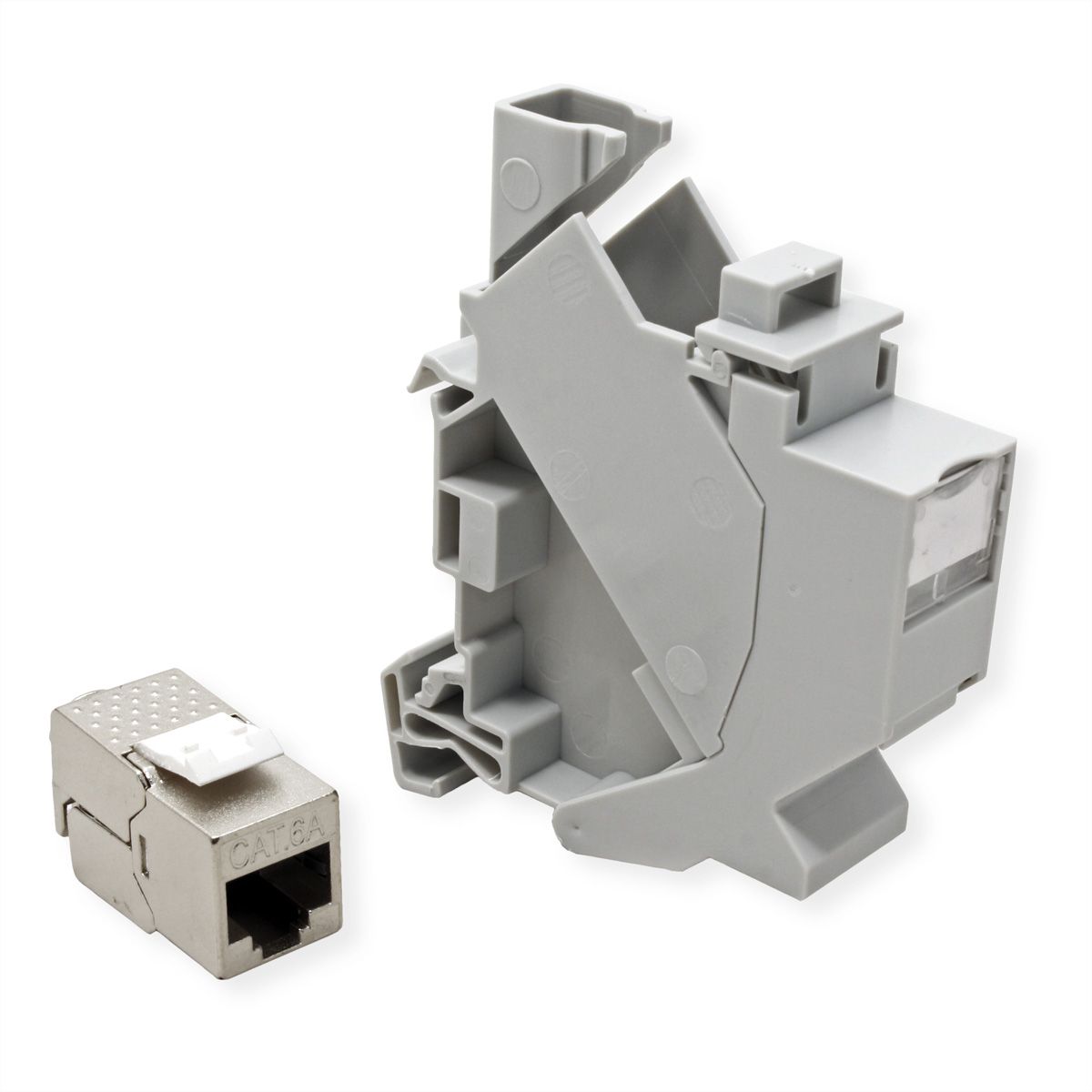 ROLINE Keystone Holder, with Cat.6A Keystone, shielded, DIN-Rail, 45°