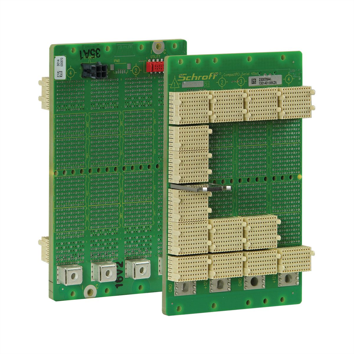 SCHROFF CPCI seriële backplane, 3 HE, 4 sleuven, systeemsleuf links, full-mesh, zonder RIO