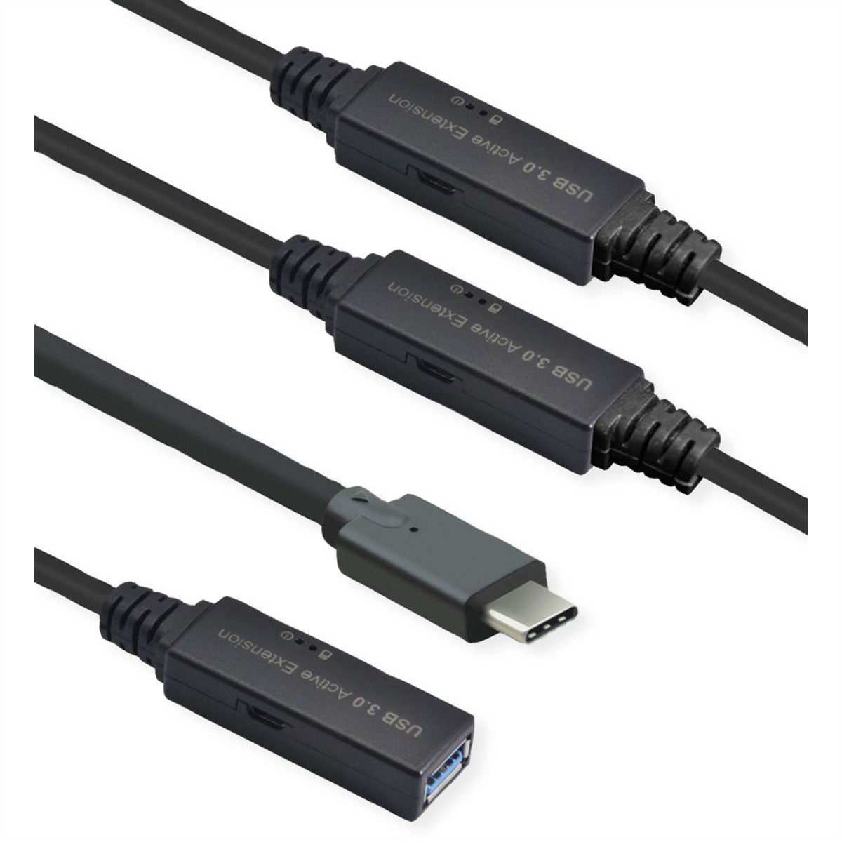ROLINE USB 3.2 Gen 1 Actieve Repeater kabel, Type A - C, zwart, 20 m