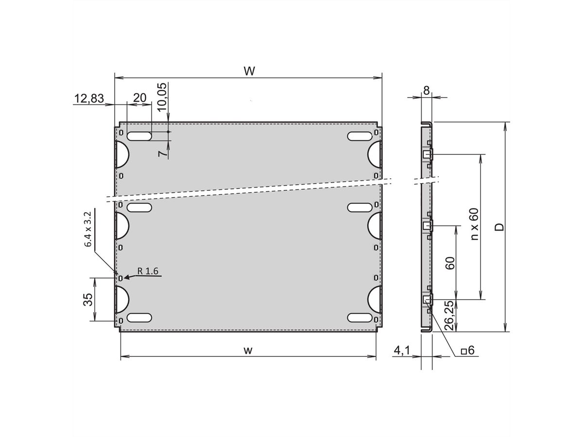 SCHROFF Mounting Plate for 19" Case and Subrack, 28 HP, 280 mm Board Length