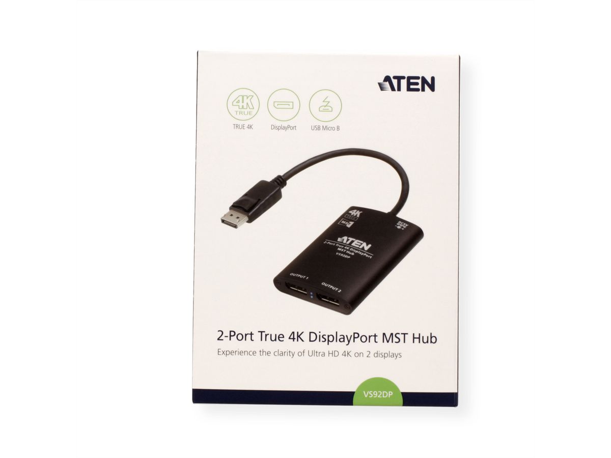 ATEN VS92DP 2-Poorts True 4K DisplayPort Splitter met MST Hub
