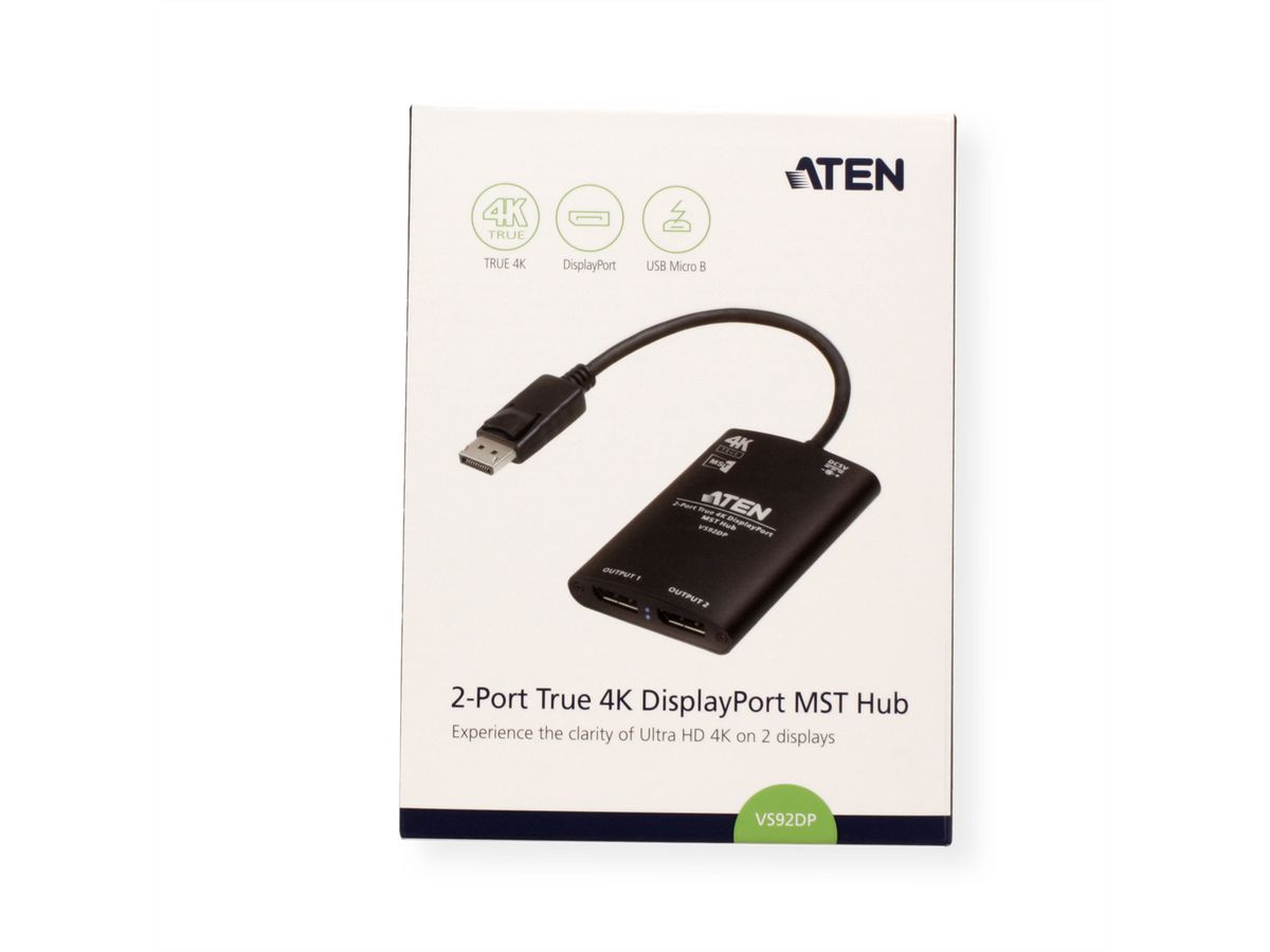 ATEN VS92DP 2-Port True 4K DisplayPort Splitter mit MST Hub