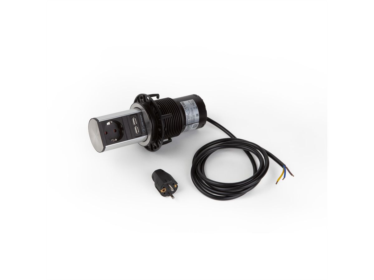 BACHMANN ELEVATOR 1xCEE7/3 USB Oplader, Stroom 2,0m CEE7/7