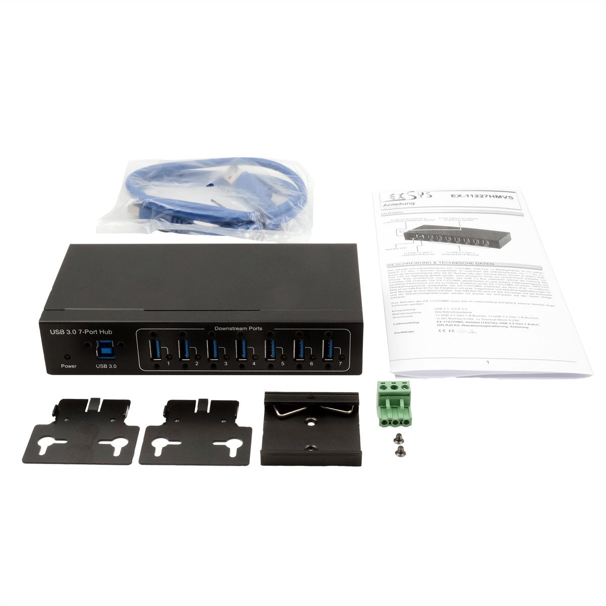 EXSYS EX-11227HMVS 7 Port USB 3.2 Gen 1 Metall HUB VIA VL811+ Chipset