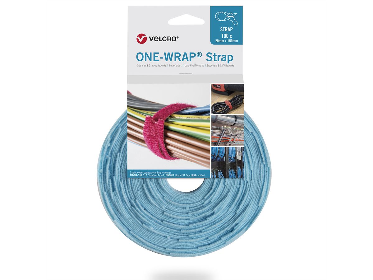 VELCRO® One Wrap® band 20 mm x 330 mm, 100 stuks, turkoois