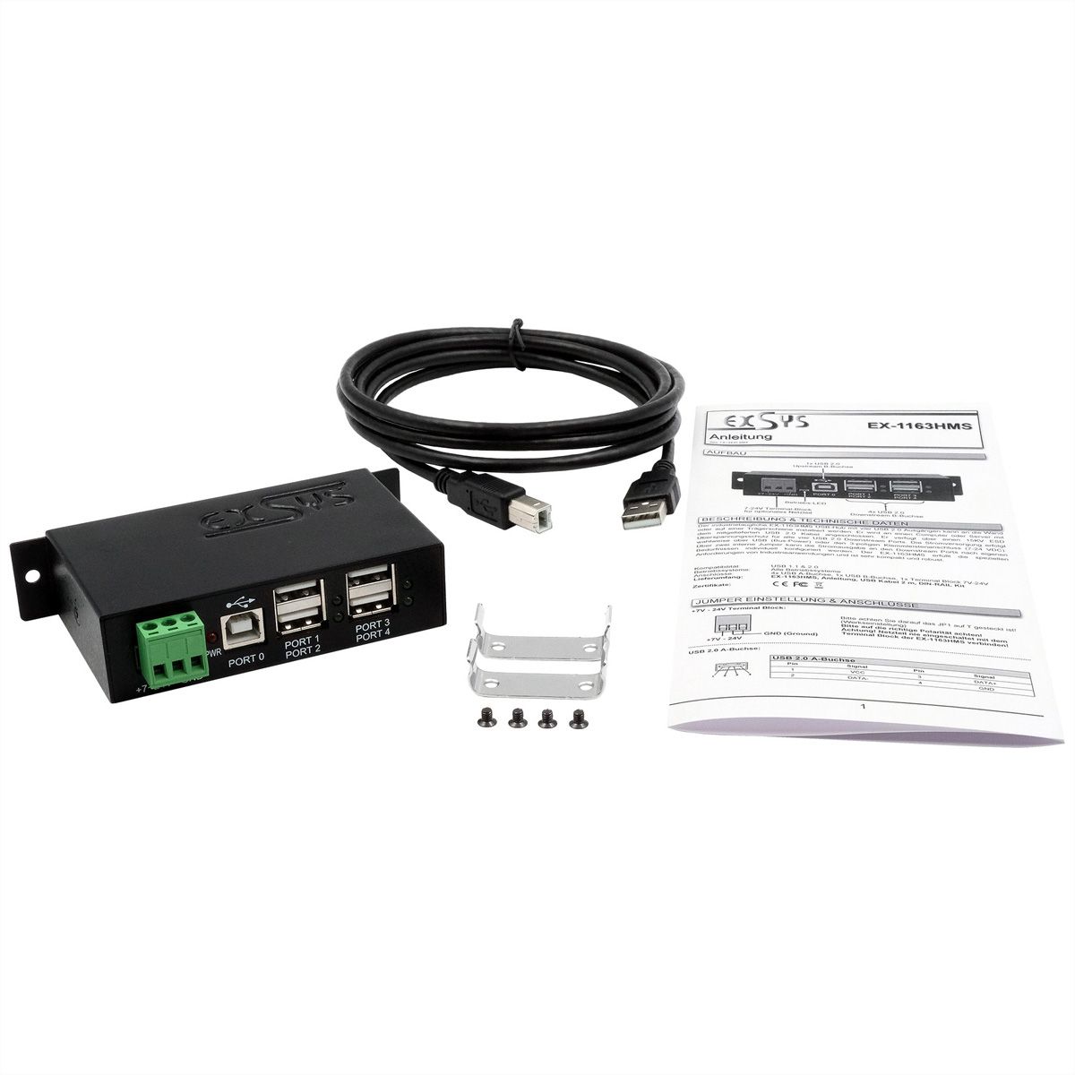 EXSYS EX-1163HMS 4-Port USB 2.0 Metal HUB, with 15KV Surge Protection