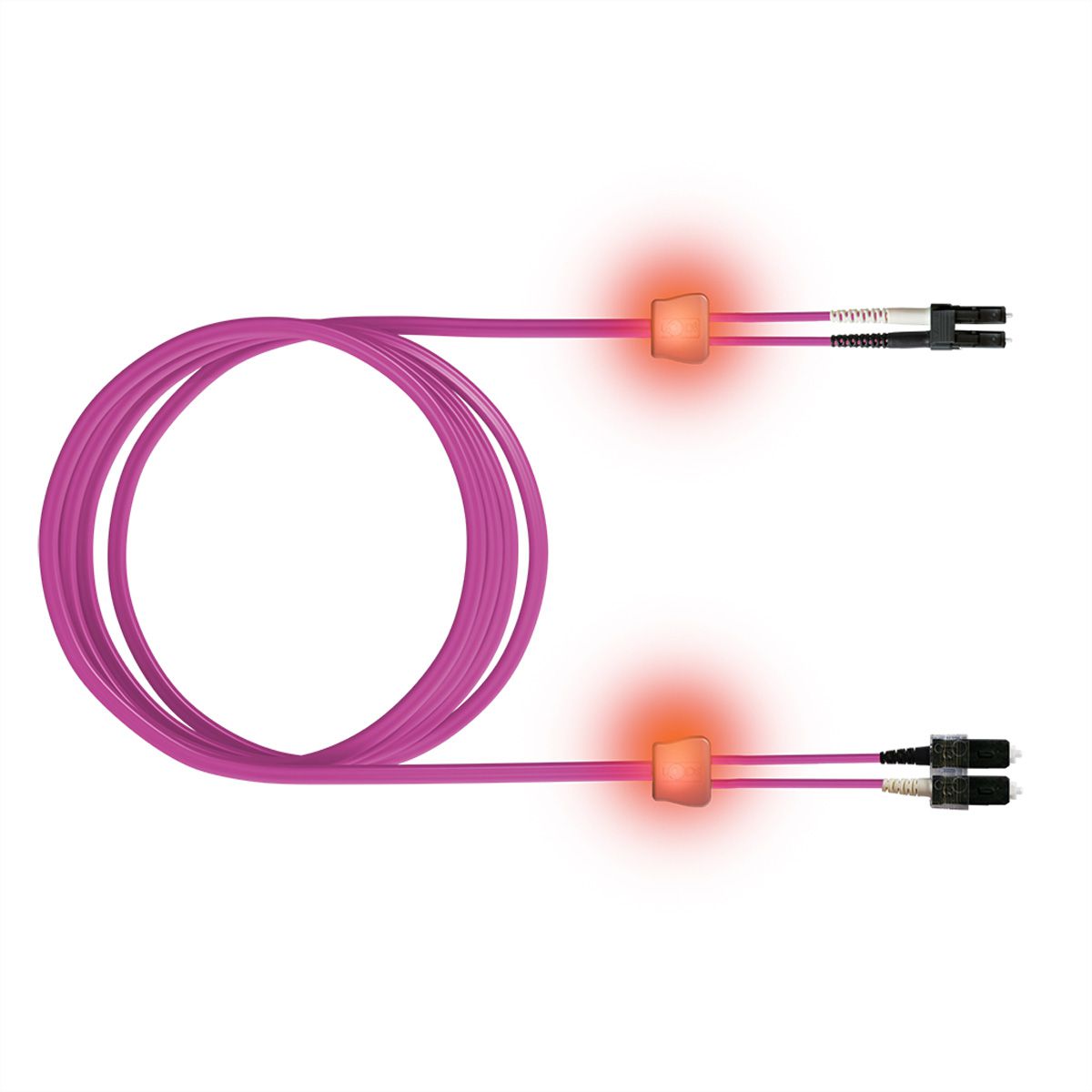 EasyLan Patch cables LED-Duplex 50/125µm OM4, LC/SC, violet, 1 m