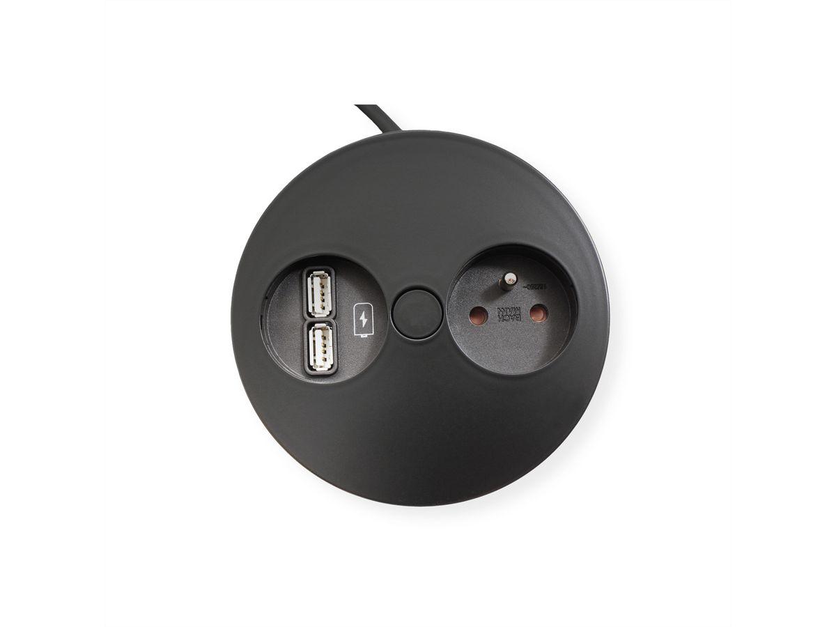 BACHMANN TWIST 1xUTE 1xUSB Charger, AEH RAL9005 30GE, schwarz, 2 m