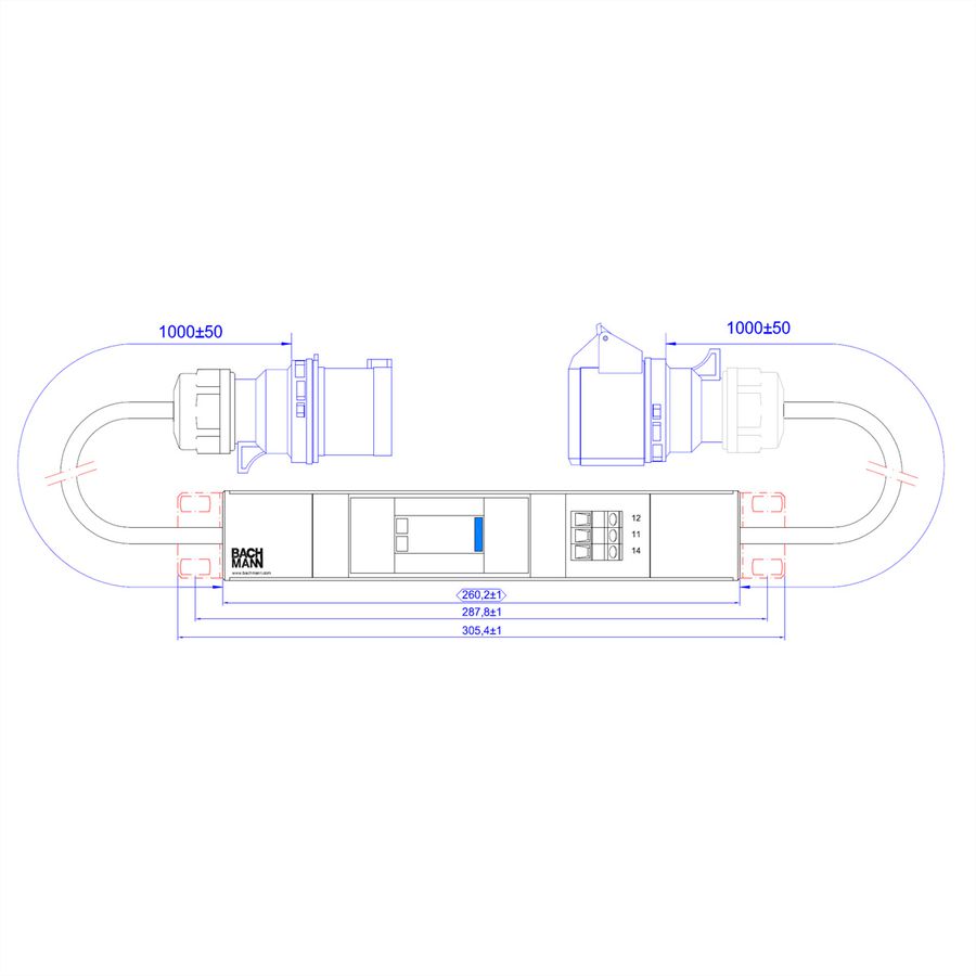 BACHMANN Overspanning beveilings module 1 fase, 1x32A overspanning beveilings 1m H05VV-F 3G4,0mm CEE 32A