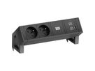BACHMANN DESK2 2xUTE 1xUSB A/C 22W, GST18 RAL9005, schwarz, 0,2 m