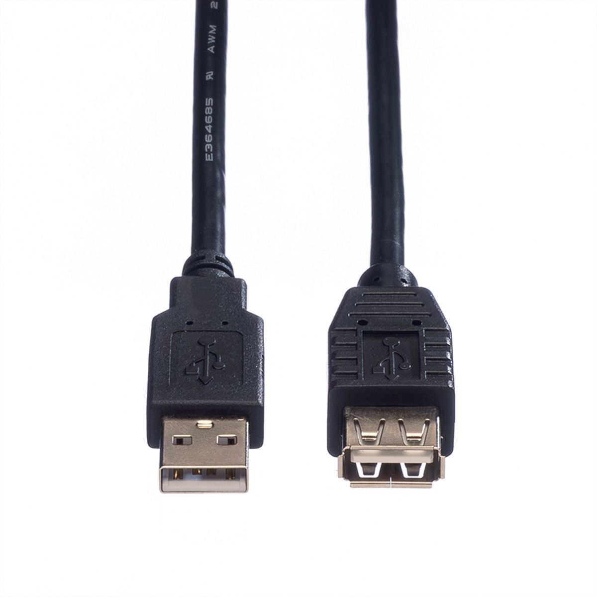 ROLINE USB 2.0 Kabel, type A-A, M/F, zwart, 0,8 m