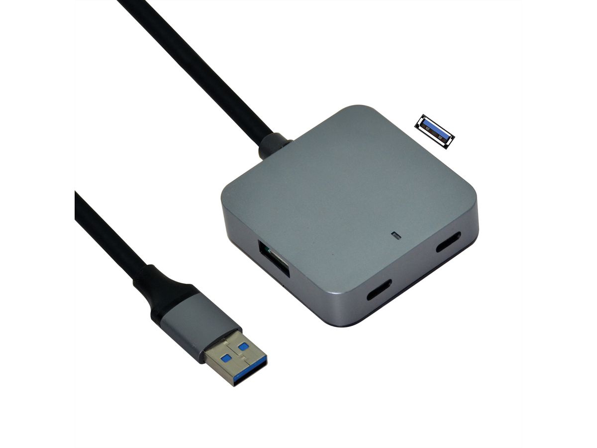 VALUE USB 3.2 Gen 1 Hub, 4 poorten (2x USB-A + 2x USB-C), met verlengkabel, 5 m