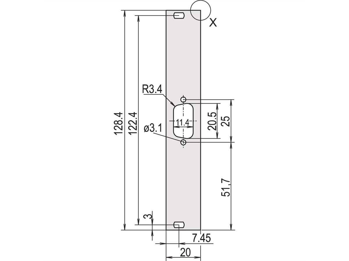 SCHROFF U-profile Front Panel, Shieldable, D-Sub Cutout, 3 U, 4 HP, 1 x 9 Pin, 2.5 mm, Al, Front Anodized, Rear Conductive