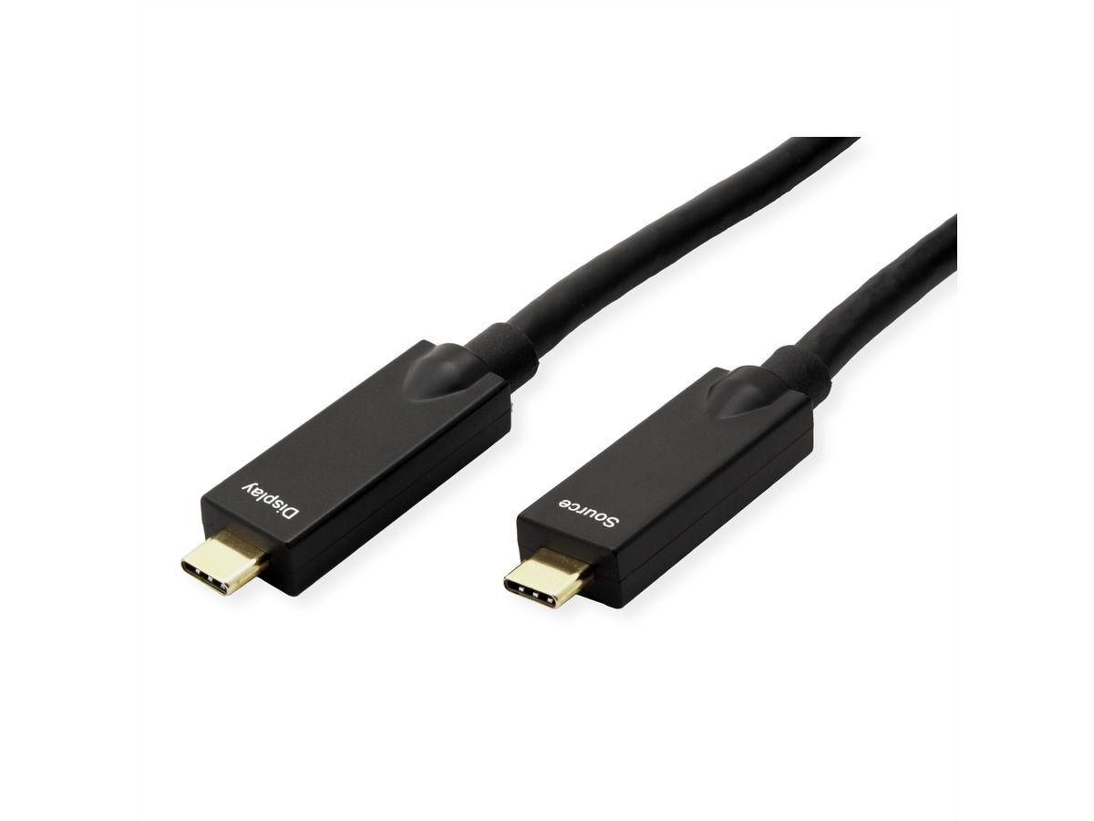 ROLINE USB 3.2 Gen 2 Cable, AOC, C-C, M/M, 10Gbit/s, 4K60Hz, PD (Power Delivery) 60W, black, 15 m