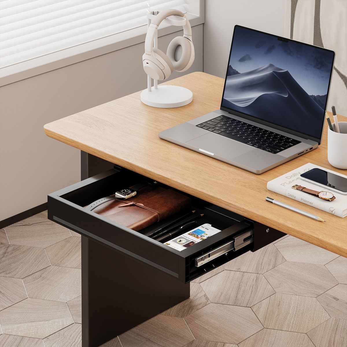 VALUE Ultra-Slim Underdesk Mount Storage Drawer, 420 mm width, black