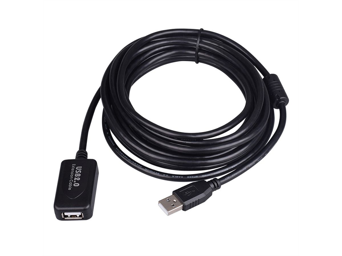 STANDARD USB 2.0 Extension Cable, active with Repeater, black, 5 m