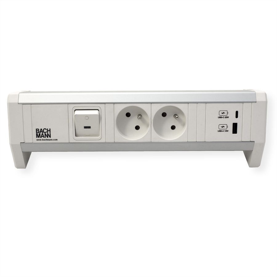 BACHMANN DESK 2xUTE 1xUSB A/C 22W 1xSwitch GST18 RAL9010