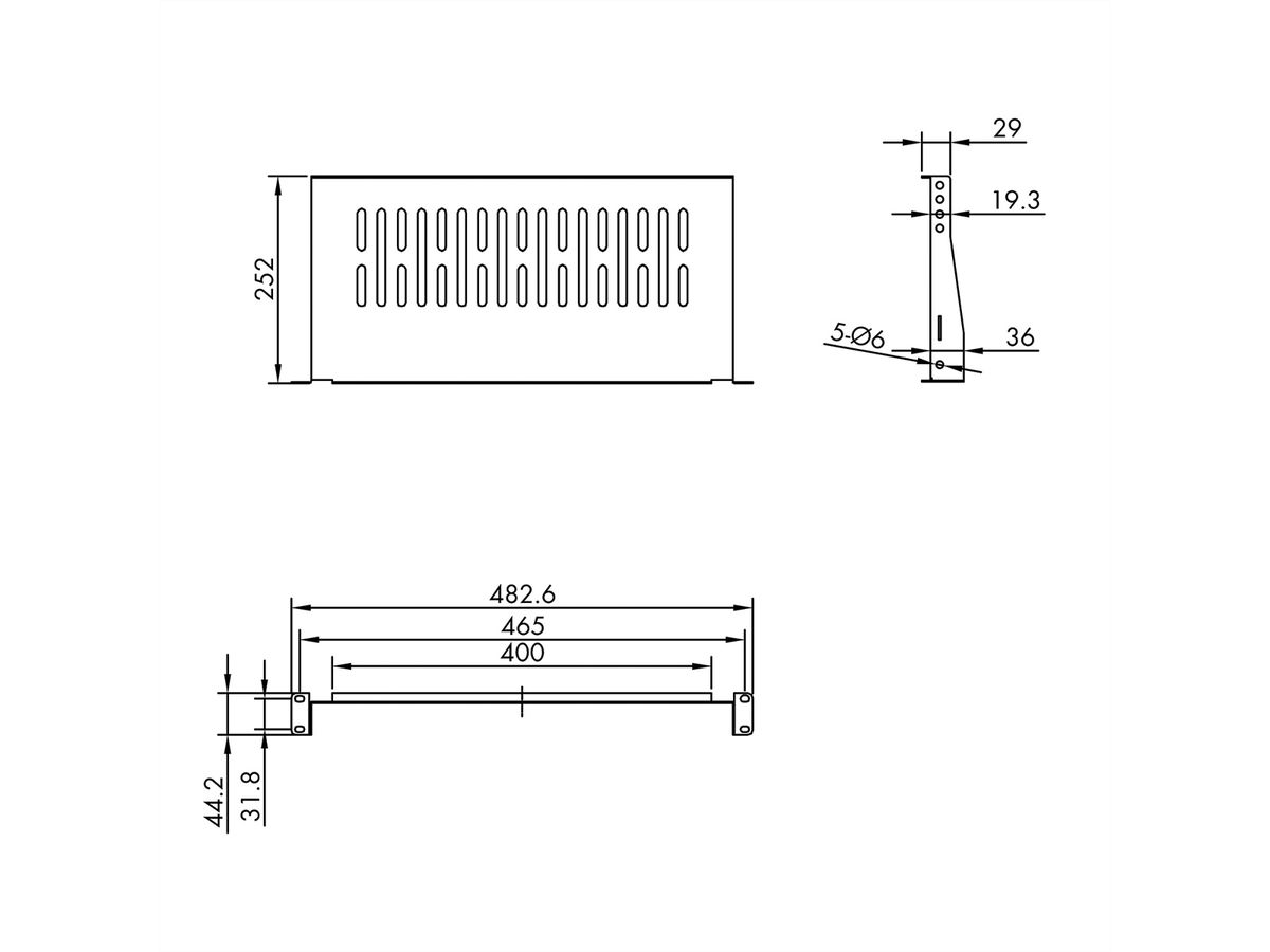 VALUE 19"-Legplank,  485 x 250mm, max. 10kg, zwart