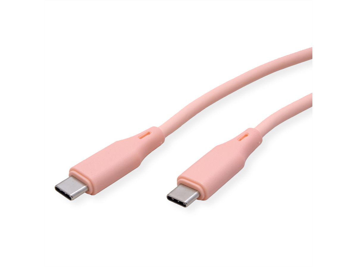 ROLINE USB 2.0-kabel, type C-C, M/M , Silicone, 60W, pink, 1 m