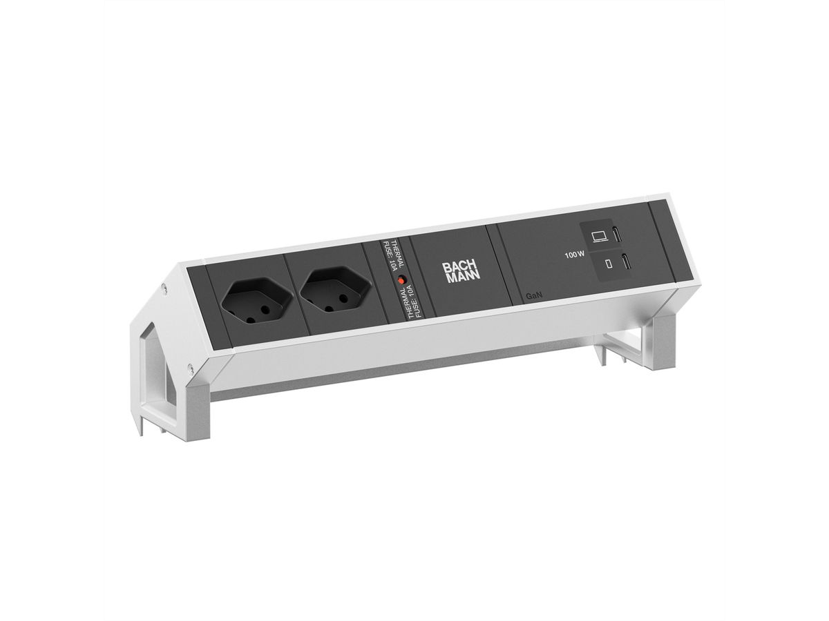 BACHMANN DESK2 2xCH 90° 1xUSB C/C 100W, L=0,2m INOX