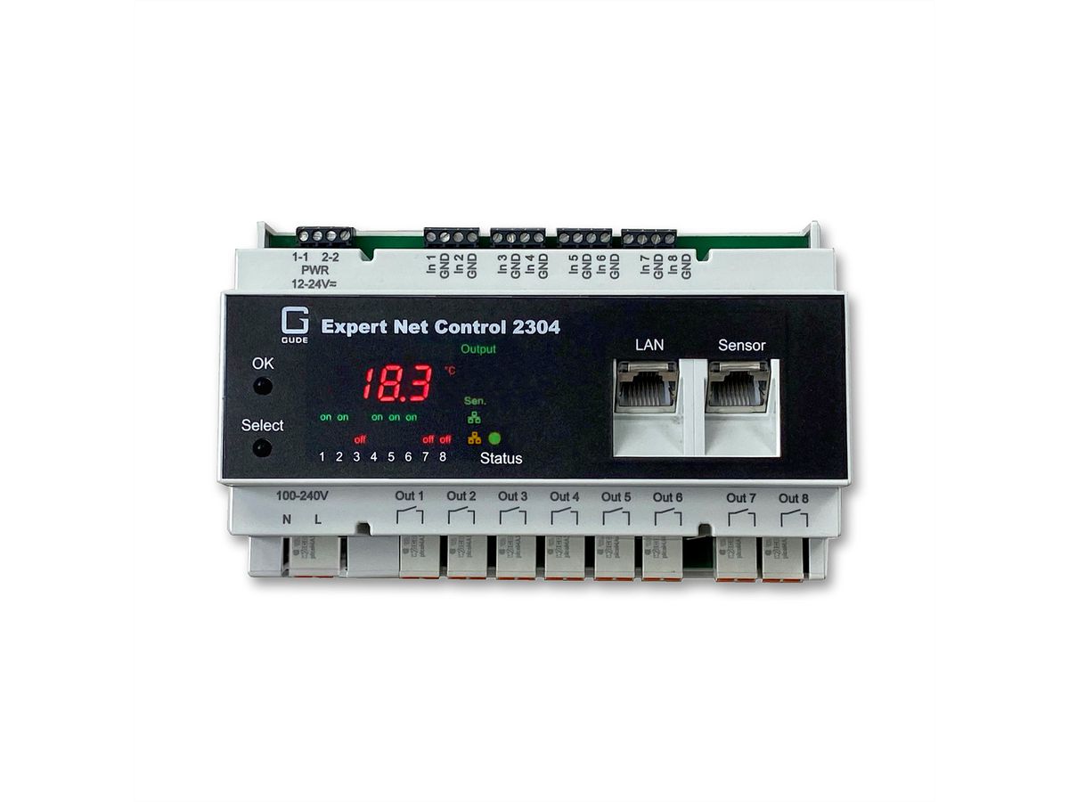 GUDE 2304-1 Remote I/O 8xIn 8xOut 1xsensorpoort, DIN-rail