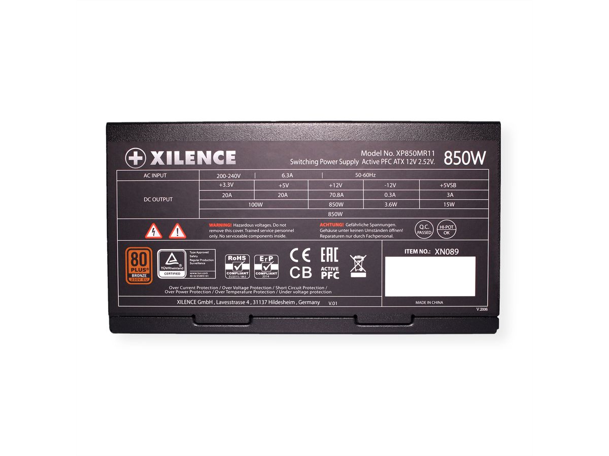 Xilence XP850MR11 850W PC voeding, Semi modulair, 80+ Bronze, ATX
